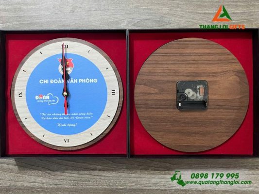 Đồng Hồ Gỗ Để Bàn - In Khắc Logo Đoàn Thanh Niên Cộng Sản HCM