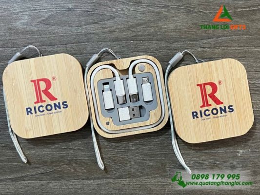 Hộp Cáp Sạc Đa Năng Gỗ – In Logo Doanh Nghiệp RICONS