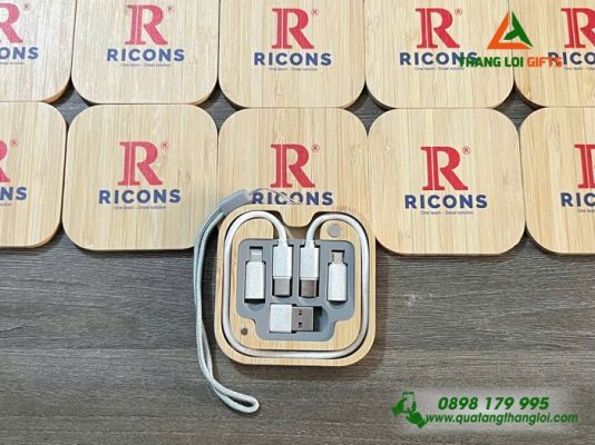 Hộp Cáp Sạc Đa Năng Gỗ – In Logo Doanh Nghiệp RICONS
