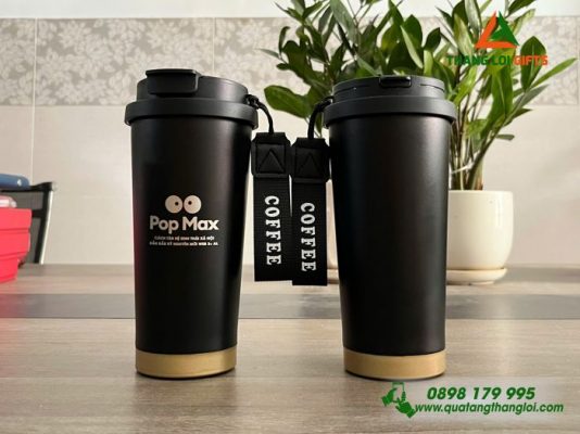 Ly Giữ Nhiệt Coffe 530ml Màu Đen – Khắc Logo Pop Max