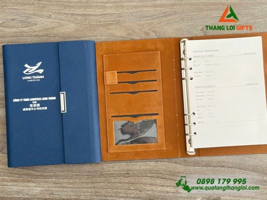 Sổ Tay Bìa Còng Gập 3 – In Logo Doanh Nghiệp Long Thành Logistics