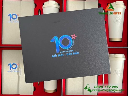 Combo Quà Tặng (Sổ+Ly+Bút) Màu Trắng – Khắc Logo Ngân Hàng MB
