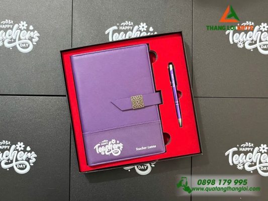 Set Quà Tặng (Sổ+Bút) Màu Tím - In Khắc Nội Dung Tri Ân Thầy Cô