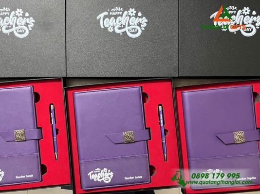 Set Quà Tặng (Sổ+Bút) Màu Tím - In Khắc Nội Dung Tri Ân Thầy Cô