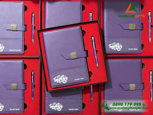Set Quà Tặng (Sổ+Bút) Màu Tím - In Khắc Nội Dung Tri Ân Thầy Cô