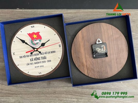 Đồng Hồ Gỗ Tròn - In Khắc Logo Đại Hội Đại Biểu Đoàn TNCS HCM