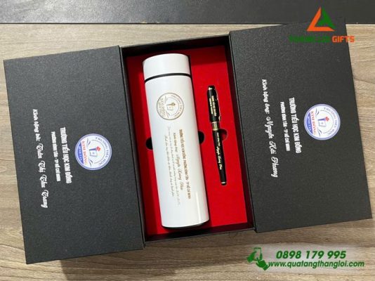 Combo Quà Tặng (Bình+Bút) - In Khắc Logo Trường Tiểu Học Kim Đồng