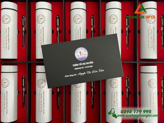 Combo Quà Tặng (Bình+Bút) - In Khắc Logo Trường Tiểu Học Kim Đồng