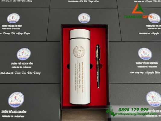 Combo Quà Tặng (Bình+Bút) - In Khắc Logo Trường Tiểu Học Kim Đồng