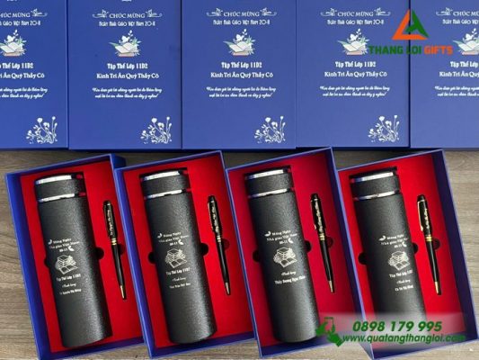 Combo Quà Tặng (Bình+Bút) – In Khắc Nội Dung Tri Ân Thầy Cô