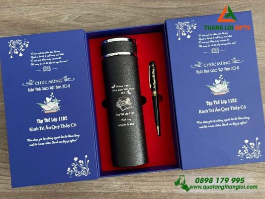 Combo Quà Tặng (Bình+Bút) – In Khắc Nội Dung Tri Ân Thầy Cản 