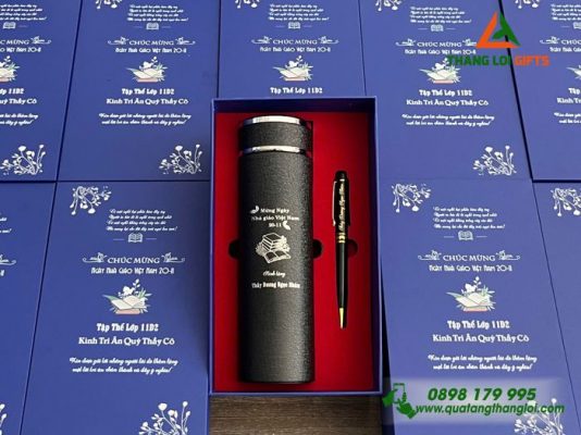 Combo Quà Tặng (Bình+Bút) – In Khắc Nội Dung Tri Ân Thầy Cản 