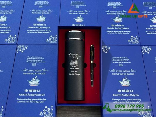 Combo Quà Tặng (Bình+Bút) – In Khắc Nội Dung Tri Ân Thầy Cô