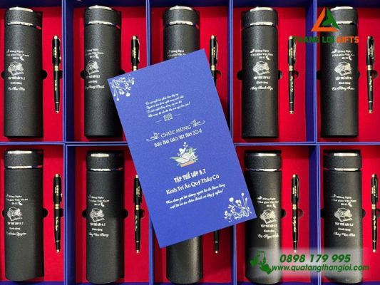 Combo Quà Tặng (Bình+Bút) – In Khắc Nội Dung Tri Ân Thầy Cô