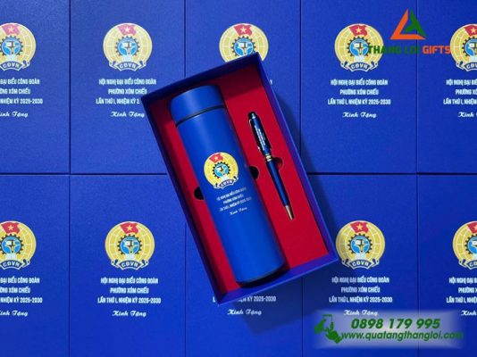 Bộ Qùa Tặng (Bình+Bút) - In Khắc Logo Công Đoàn Phường Xóm Chiếu