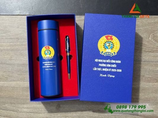Bộ Qùa Tặng (Bình+Bút) - In Khắc Logo Công Đoàn Phường Xóm Chiếu
