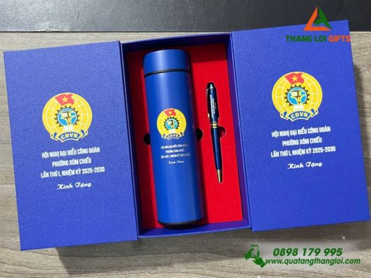 Bộ Qùa Tặng (Bình+Bút) - In Khắc Logo Công Đoàn Phường Xóm Chiếu
