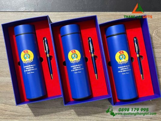Bộ Qùa Tặng (Bình+Bút) - In Khắc Logo Công Đoàn Phường Xóm Chiếu