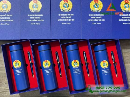 Bộ Qùa Tặng (Bình+Bút) - In Khắc Logo Công Đoàn Phường Xóm Chiếu