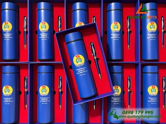 Bộ Qùa Tặng (Bình+Bút) - In Khắc Logo Công Đoàn Phường Xóm Chiếu