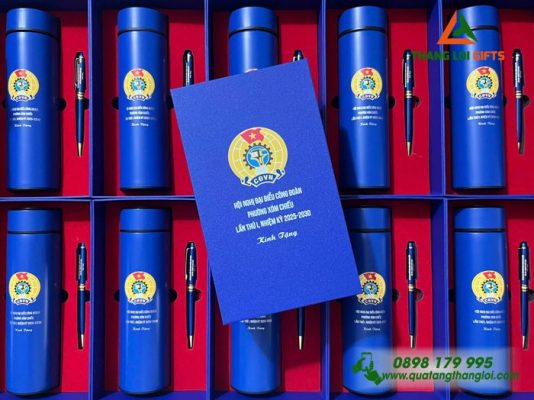 Bộ Qùa Tặng (Bình+Bút) - In Khắc Logo Công Đoàn Phường Xóm Chiếu