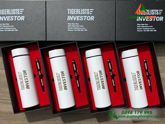 Set Quà Tặng (Bình+Bút) – In Khắc Logo Doanh Nghiệp TIGERLISTS
