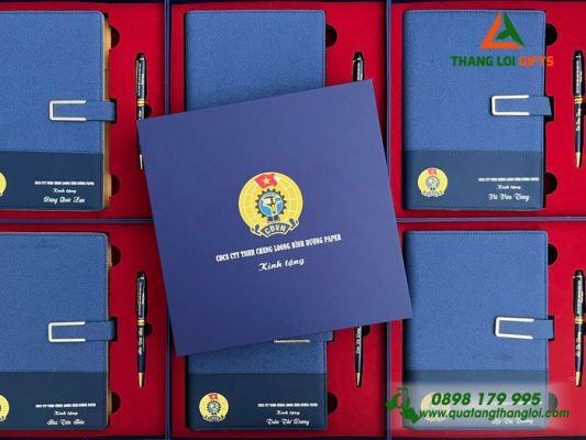 Bộ Quà Tặng (Sổ+Bút) Màu Xanh – In Khắc Logo Công Đoàn Việt Nam