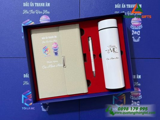 Giftset (Sổ+Bình+Bút) - In Khắc Logo MC Dấu Ấn Thanh Âm