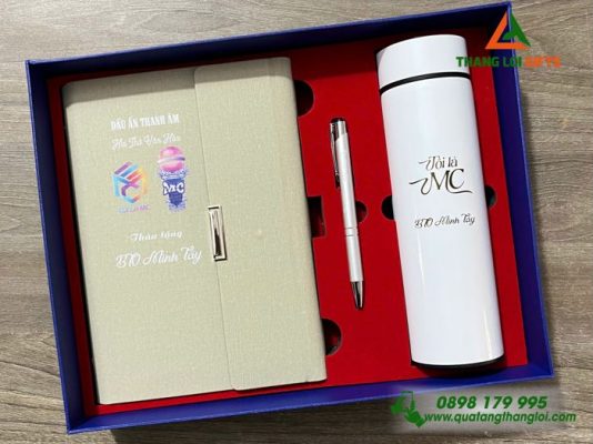 Giftset (Sổ+Bình+Bút) - In Khắc Logo MC Dấu Ấn Thanh Âm