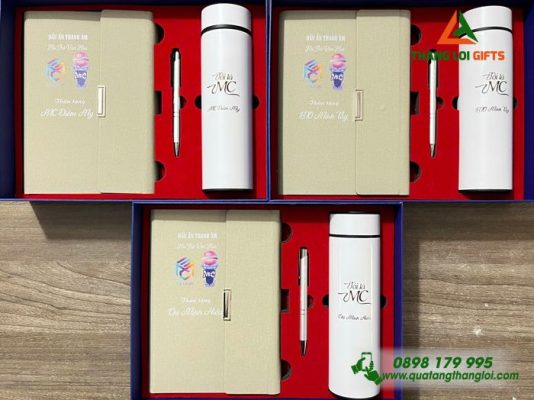 Giftset (Sổ+Bình+Bút) - In Khắc Logo MC Dấu Ấn Thanh Âm