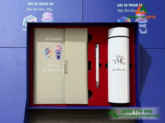 Giftset (Sổ+Bình+Bút) - In Khắc Logo MC Dấu Ấn Thanh Âm