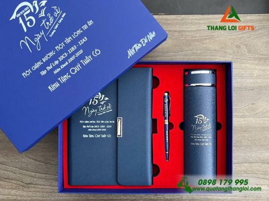 Giftset (Sổ+Bình+Bút) - In Khắc Nội Dung Tri Ân Trường THPT Cộng Hiền