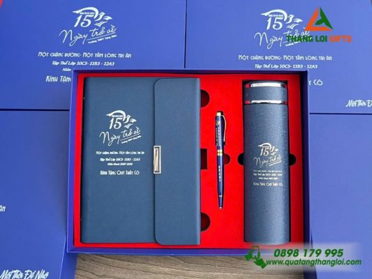 Giftset (Sổ+Bình+Bút) - In Khắc Nội Dung Tri Ân Trường THPT Cộng Hiền