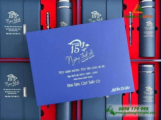 Giftset (Sổ+Bình+Bút) - In Khắc Nội Dung Tri Ân Trường THPT Cộng Hiền