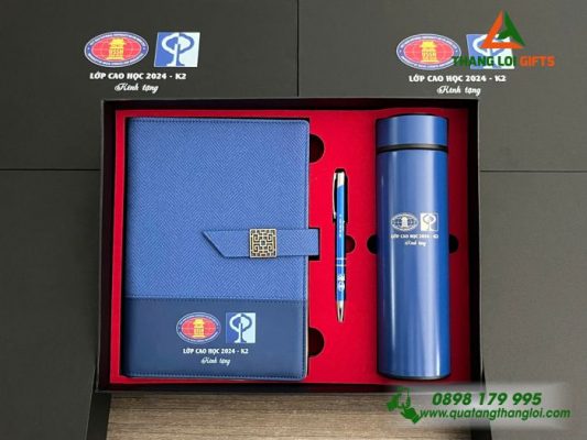 Set Quà Tặng (Sổ+Bình+Bút) - In Khắc Logo Trường Đại Học KHXH&NV