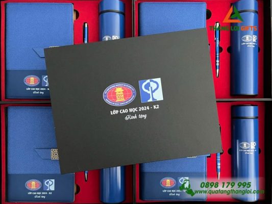 Set Quà Tặng (Sổ+Bình+Bút) - In Khắc Logo Trường Đại Học KHXH&NV