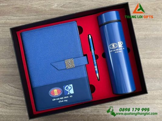Set Quà Tặng (Sổ+Bình+Bút) - In Khắc Logo Trường Đại Học KHXH&NV