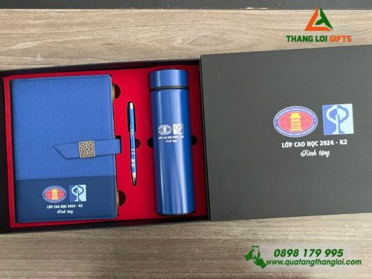 Set Quà Tặng (Sổ+Bình+Bút) - In Khắc Logo Trường Đại Học KHXH&NV
