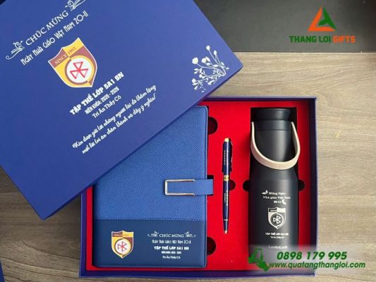 Bộ Quà Tặng (Sổ+Bình Lock+Bút) - In Khắc Logo Tập Thể Lớp 5A1