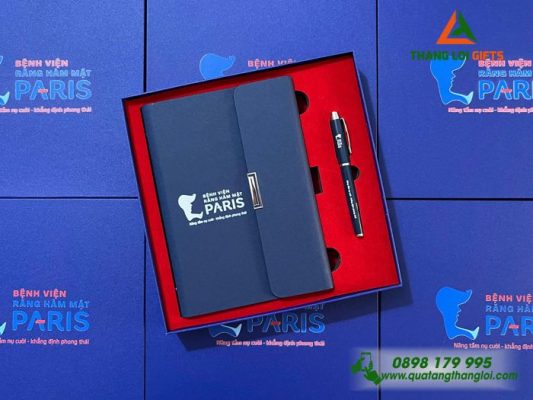 Bộ Quà Tặng (Sổ+Bút) - In Khắc Logo Bệnh Viện Răng Hàm Mặt Paris