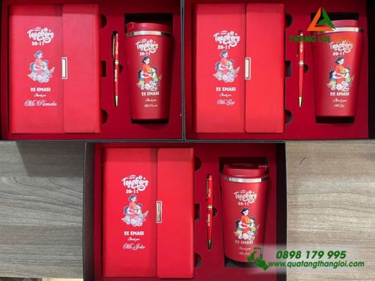 Bộ Quà Tặng (Sổ+Ly+Bút) Màu Đỏ – In Khắc Nội Dung Tri Ân Thầy Cô