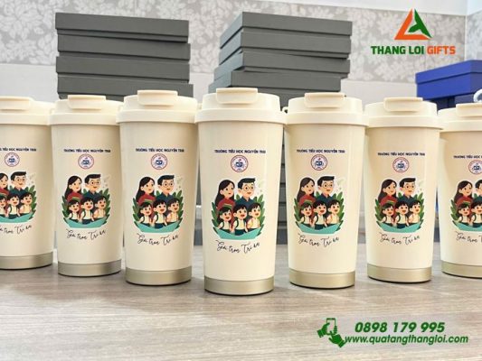 Ly Giữ Nhiệt 530ml - In Logo Hình Ảnh Trường Tiểu Học Nguyễn Trãi