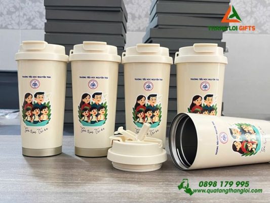 Ly Giữ Nhiệt 530ml - In Logo Hình Ảnh Trường Tiểu Học Nguyễn Trãi