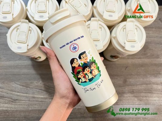 Ly Giữ Nhiệt 530ml - In Logo Hình Ảnh Trường Tiểu Học Nguyễn Trãi