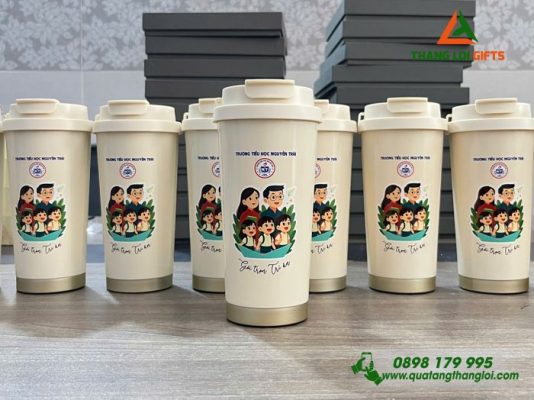 Ly Giữ Nhiệt 530ml - In Logo Hình Ảnh Trường Tiểu Học Nguyễn Trãi