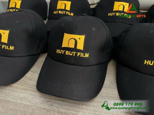 Nón Vải Màu Đen - Thêu Logo HUY BUT FILM