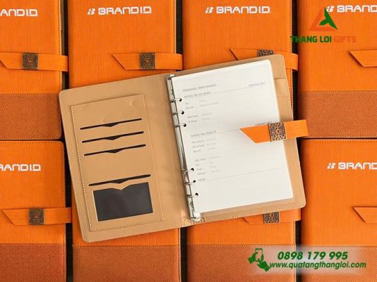 Sổ Tay Bìa Còng Màu Cam – In Logo Doanh Nghiệp BRAND ID