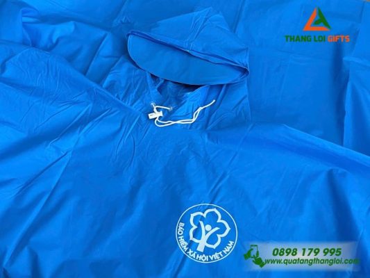 Áo Mưa Vải Rạng Đông Màu Xanh – In Logo Bảo Hiểm Xã Hội Việt Nam