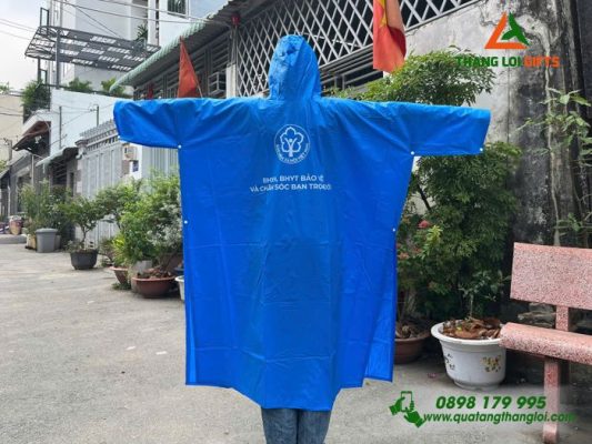 Áo Mưa Vải Rạng Đông Màu Xanh – In Logo Bảo Hiểm Xã Hội Việt Nam