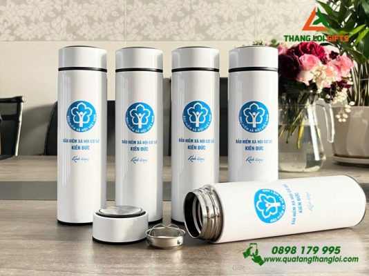 Bình Giữ Nhiệt 500ml Màu Trắng - In Logo Bảo Hiểm Xã Hội Việt Nam